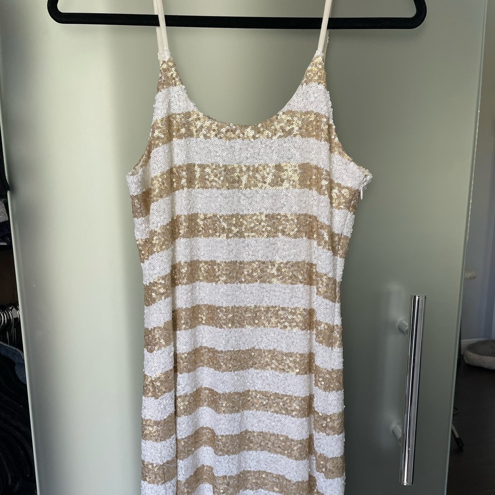 MM Couture | White & Gold Sequin Dress (Medium)